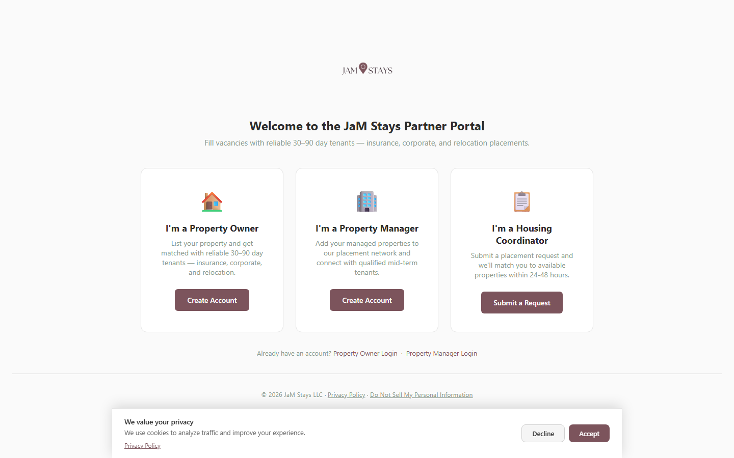JaM Stays Partner Portal