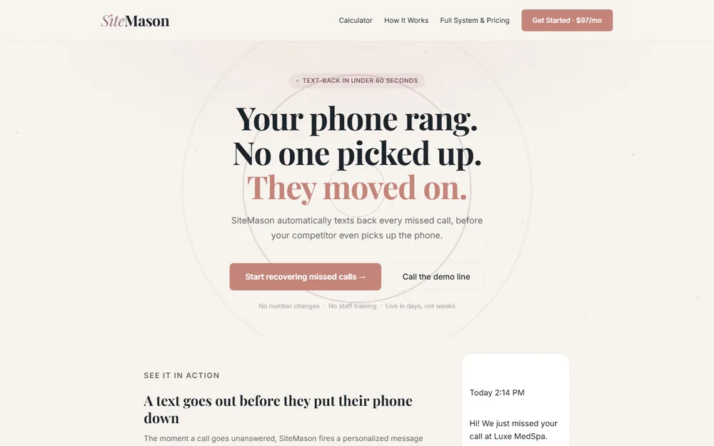 Missed Call Text-Back product page