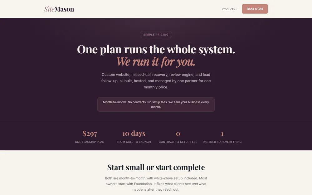 SiteMason pricing page